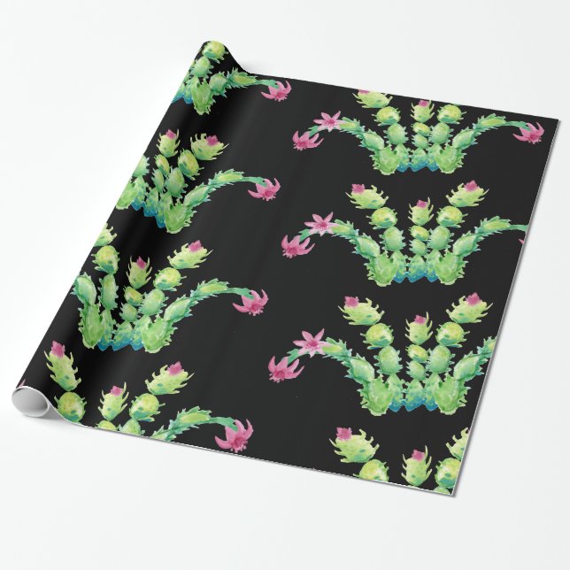 Christmas Cactus Wrapping Paper (Unrolled)