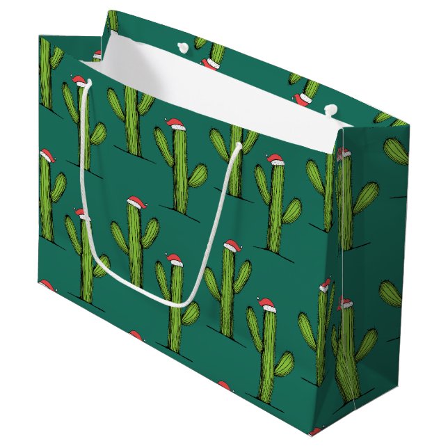 Christmas Cactus Wrapping Paper Large  Large Gift Bag (Front Angled)