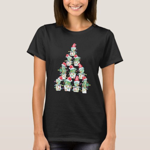 Christmas Cactus Xmas Tree Lights Succulent Cactus T_Shirt
