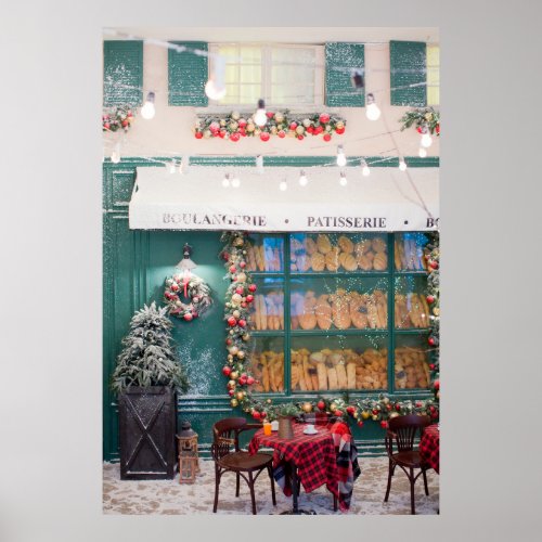 Christmas cafe bakery exterior with Christmas deco Poster
