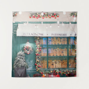 Christmas cafe bakery exterior with Christmas deco Tapestry