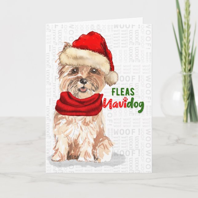 Christmas Cairn Terrier Dog Fleas NaviDOG Holiday Card (Front)