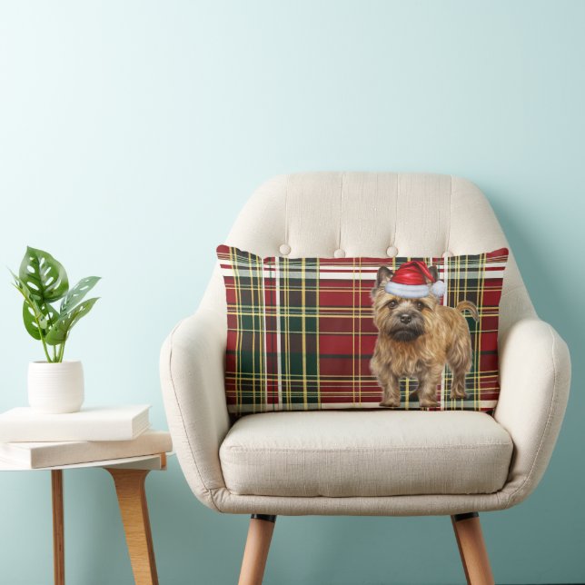 Christmas Cairn Terrier Dog Holiday Plaid Lumbar Pillow (Chair)