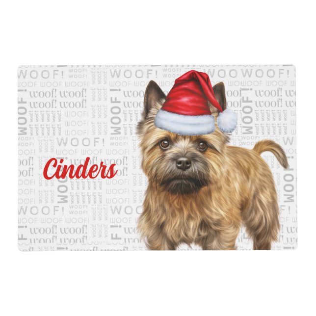 Christmas Cairn Terrier with Dog's Name Pet Dinner Placemat (Front)