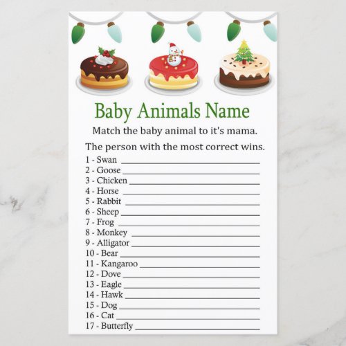 Christmas cake Baby Animals Name Game baby shower