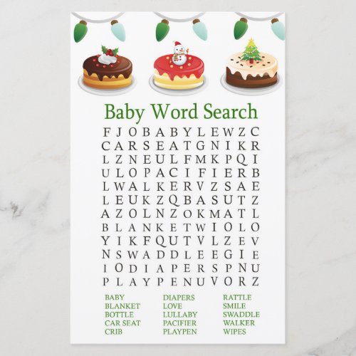 Christmas cake Baby Shower Word Search Game