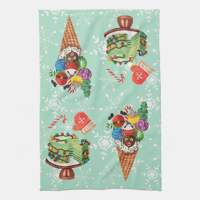 Christmas Cake Cookies Pops Snowflake Dish Kitchen Towel (Vertical)