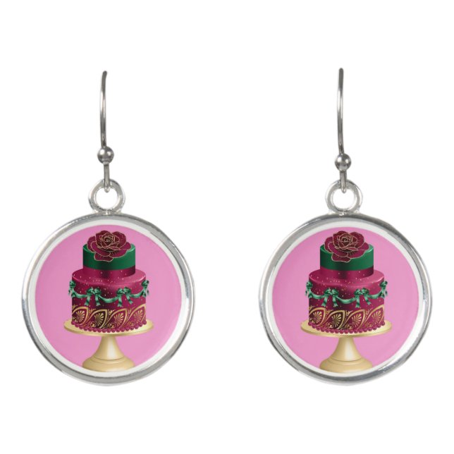 Christmas Cake Earrings Maroon    (Front)