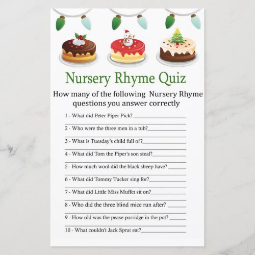 christmas cake Nursery Rhyme Quiz baby shower game