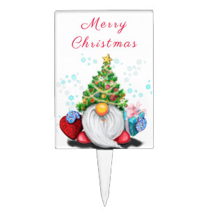 Christmas Cake Topper with Cute Gnome