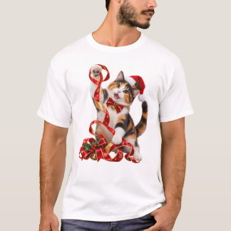 Christmas Calico Cat Playing With Ribbon T-Shirt