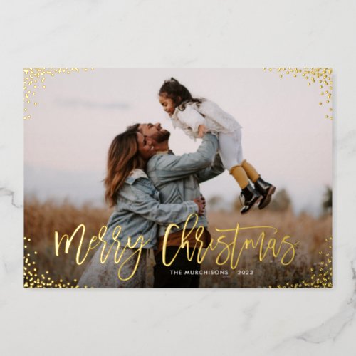 Christmas Calligraphy Confetti Photo Foil Holiday Card