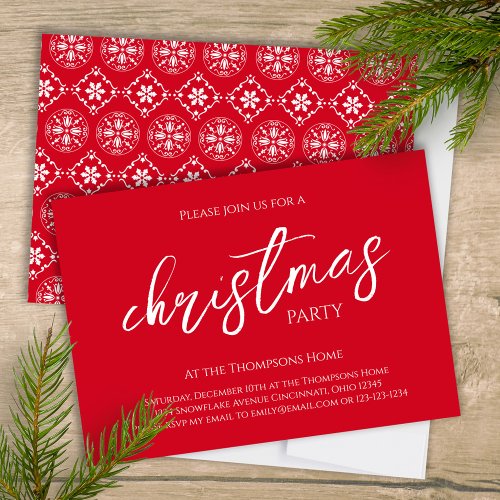 Christmas Calligraphy Script Red Snowflake Pattern Invitation