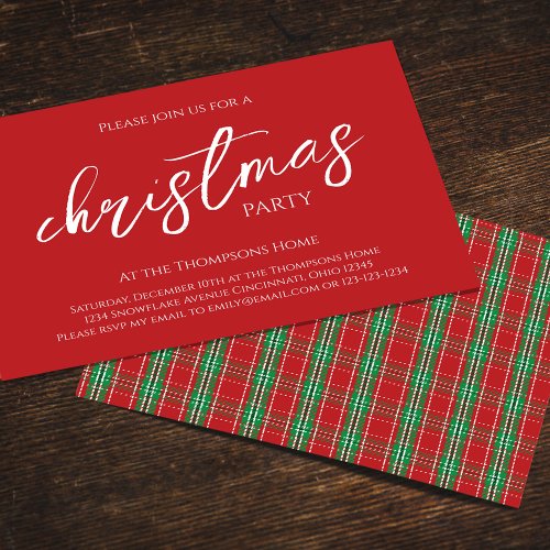Christmas Calligraphy Script Simple Red Plaid  Invitation