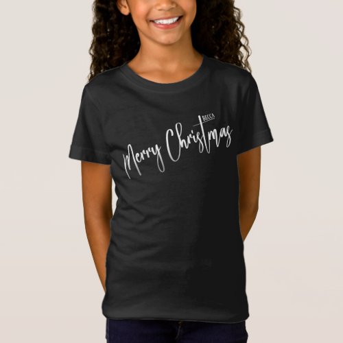 Christmas Calligraphy Silver Cute Modern Blessings T_Shirt