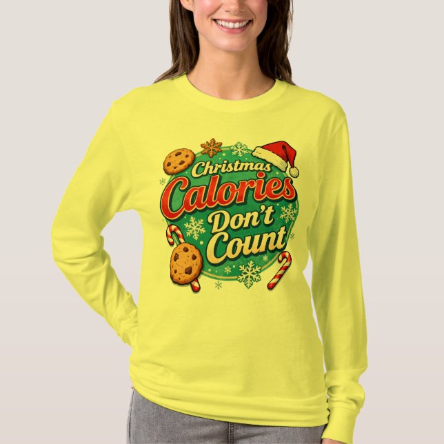 Christmas Calories Don’t Count Funny Santa Claus  T-Shirt (Front)