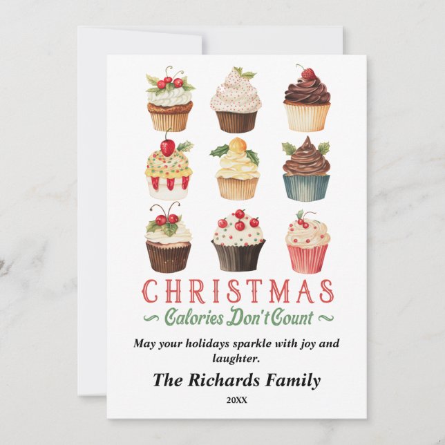 Christmas Calories Don't Count Cupcakes Holiday Card (Front)