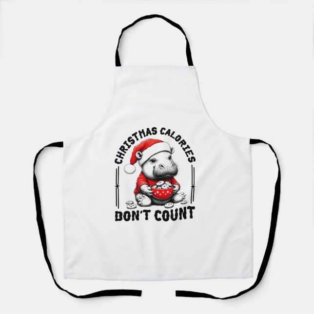 Christmas Calories Don't Count Funny Moo Deng Cook Apron (Front)
