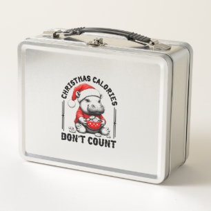 Christmas Calories Don't Count Funny Moo Deng Cook Metal Lunch Box