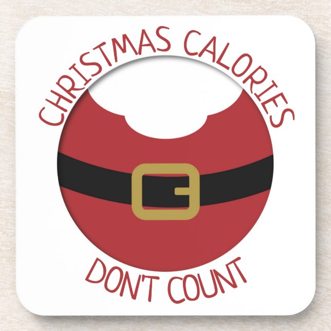 Christmas calories Santa's belly red suit Beverage Coaster (Front)