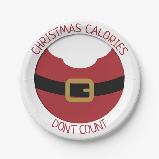 Christmas calories Santa's belly red suit Paper Plates (Front)