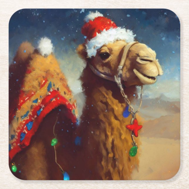 Christmas Camel 3 Square Paper Coaster (Front)