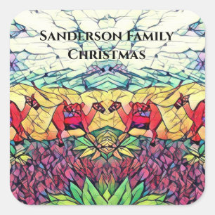 Christmas Camels Stained Glass Look Square Sticker