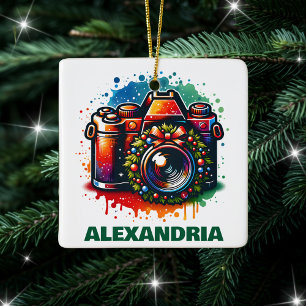Christmas Camera Photography Enthusiast Custom Ceramic Ornament