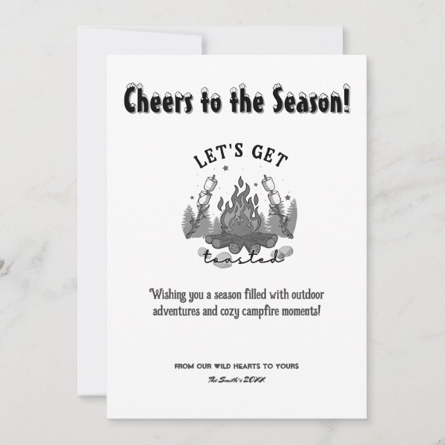 Christmas Camp Fire Pine Outdoor Adventure Black Holiday Card (Front)