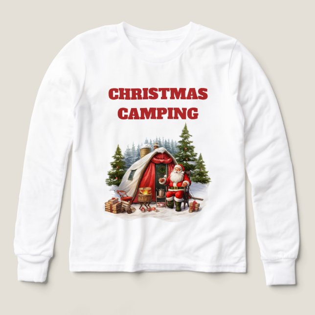 Christmas Camping Girls Long Sleeve  Tri-Blend Shirts (Design Front)