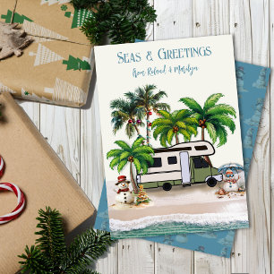 Christmas Camping Motorhome Snowmen Greeting Card