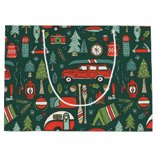 Christmas Camping Rustic Red & Green Large Gift Bag