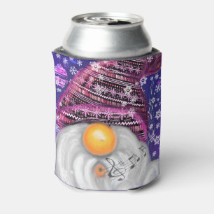 Christmas Can Cooler Happy Gnome In Purple Hat