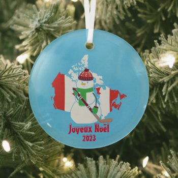 Christmas Canadian Flag Snowman Glass Ornament by BigFootShirts at Zazzle