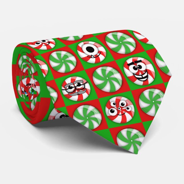 Christmas Candies Faces Neck Tie (Rolled)