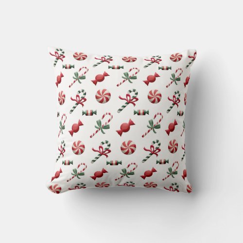 Christmas Candies Peppermints and Candy Canes Throw Pillow