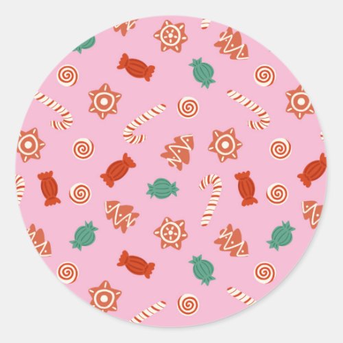Christmas candies _ pink  classic round sticker