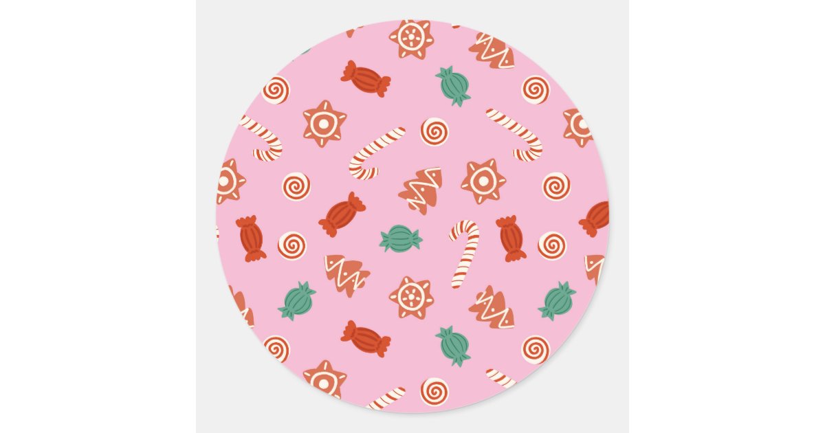 Christmas candies - pink classic round sticker | Zazzle