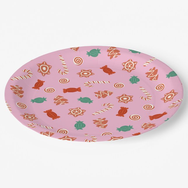 Christmas candies - pink  paper plates (Angled)