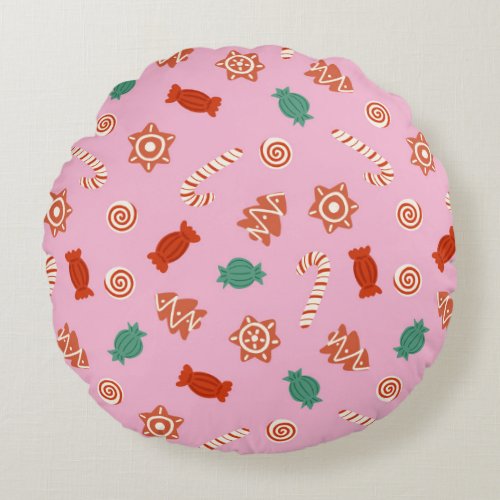 Christmas candies _ pink round pillow