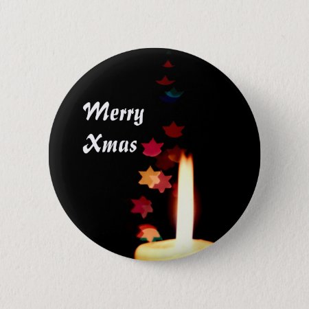 Christmas Candle Against Stars Button Name Tag