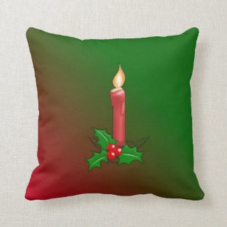 Christmas Candle and Holly Design Pillow
