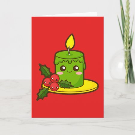 Christmas Candle And Holly Holiday Card