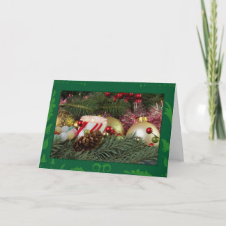 Christmas candle and ornaments holiday card