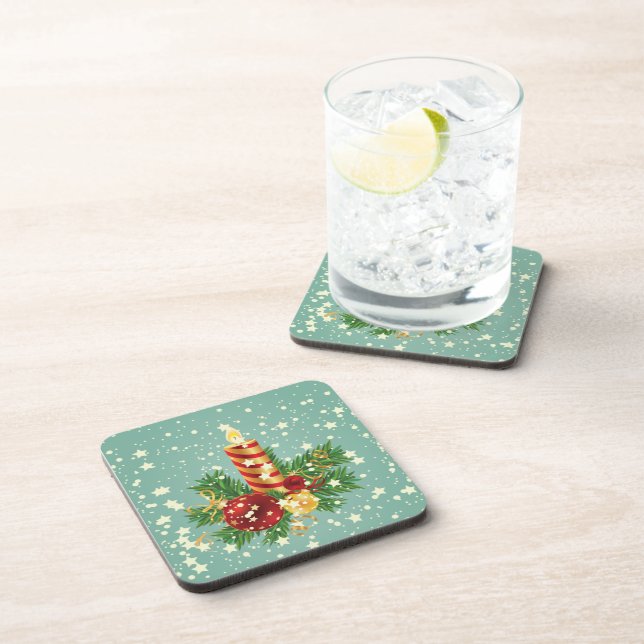 Christmas Candle And Snowflakes Beverage Coaster (Right Side)