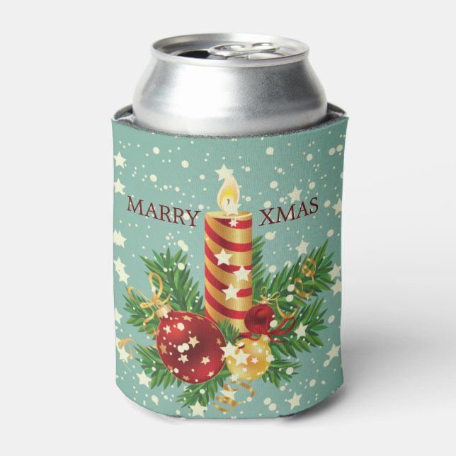 Christmas Candle And Snowflakes Can Cooler (Can Front)