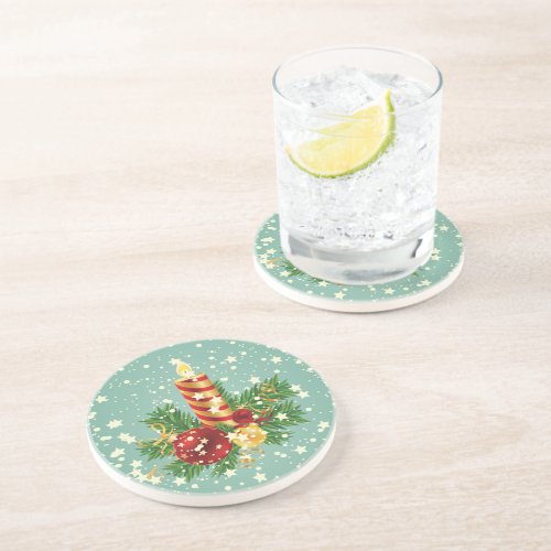 Christmas Candle And Snowflakes Drink Coaster