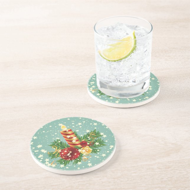 Christmas Candle And Snowflakes Drink Coaster (Side)