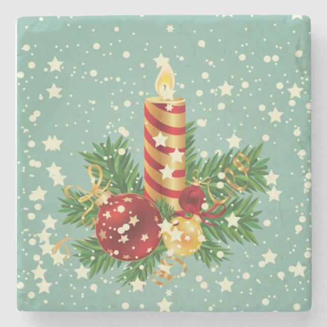 Christmas Candle And Snowflakes Stone Coaster (Front)