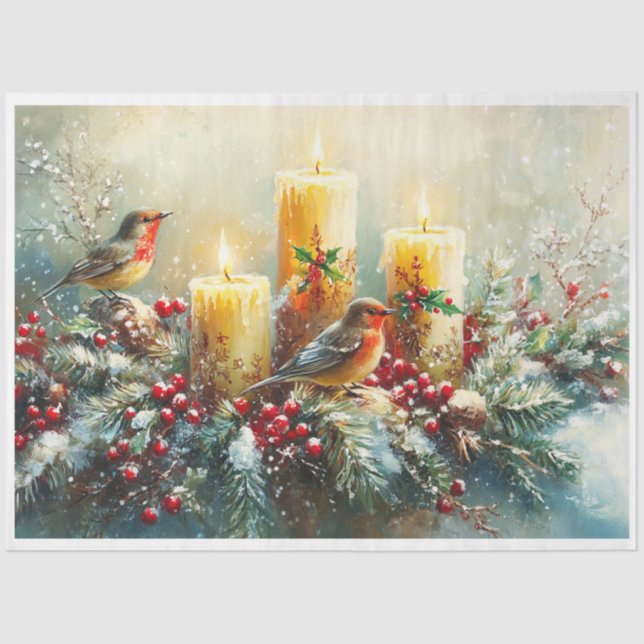 Christmas Candle & Birds Tissue Paper (Front)